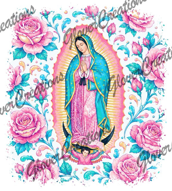 Floral Virgin Mary Direct to Film Ready to Press Heat Transfers