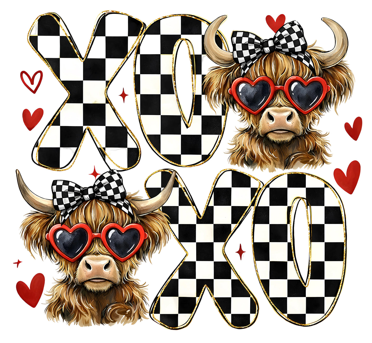 XOXO Highland Cow Direct to Film Ready to Press Heat Transfers