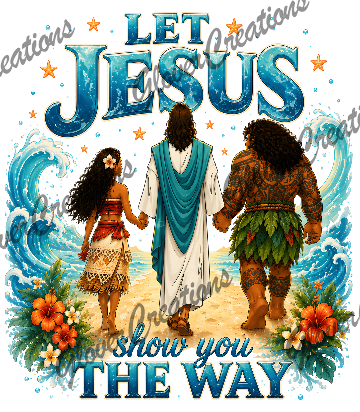 Ocean character Jesus  Direct to Film Ready to Press Heat Transfers