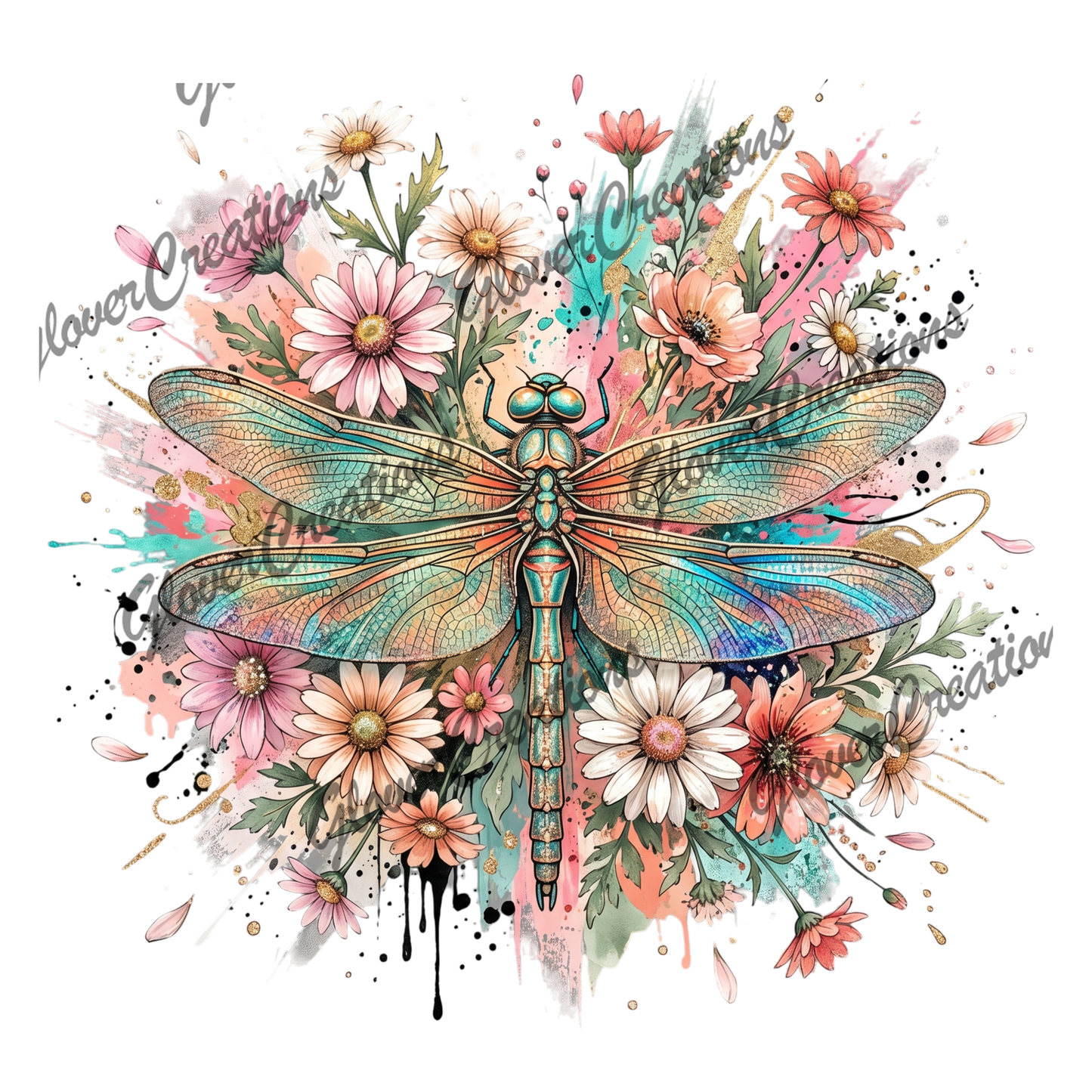 Floral Dragonfly Direct to Film Ready to Press Heat Transfers