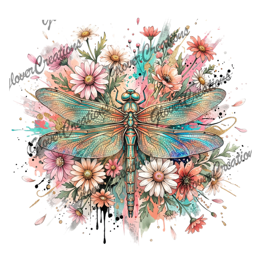 Floral Dragonfly Direct to Film Ready to Press Heat Transfers