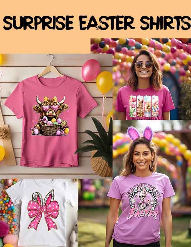 2 Surprise Pick Easter Tees Easter Eggs Bunny T Shirts Adult Unisex Sizing