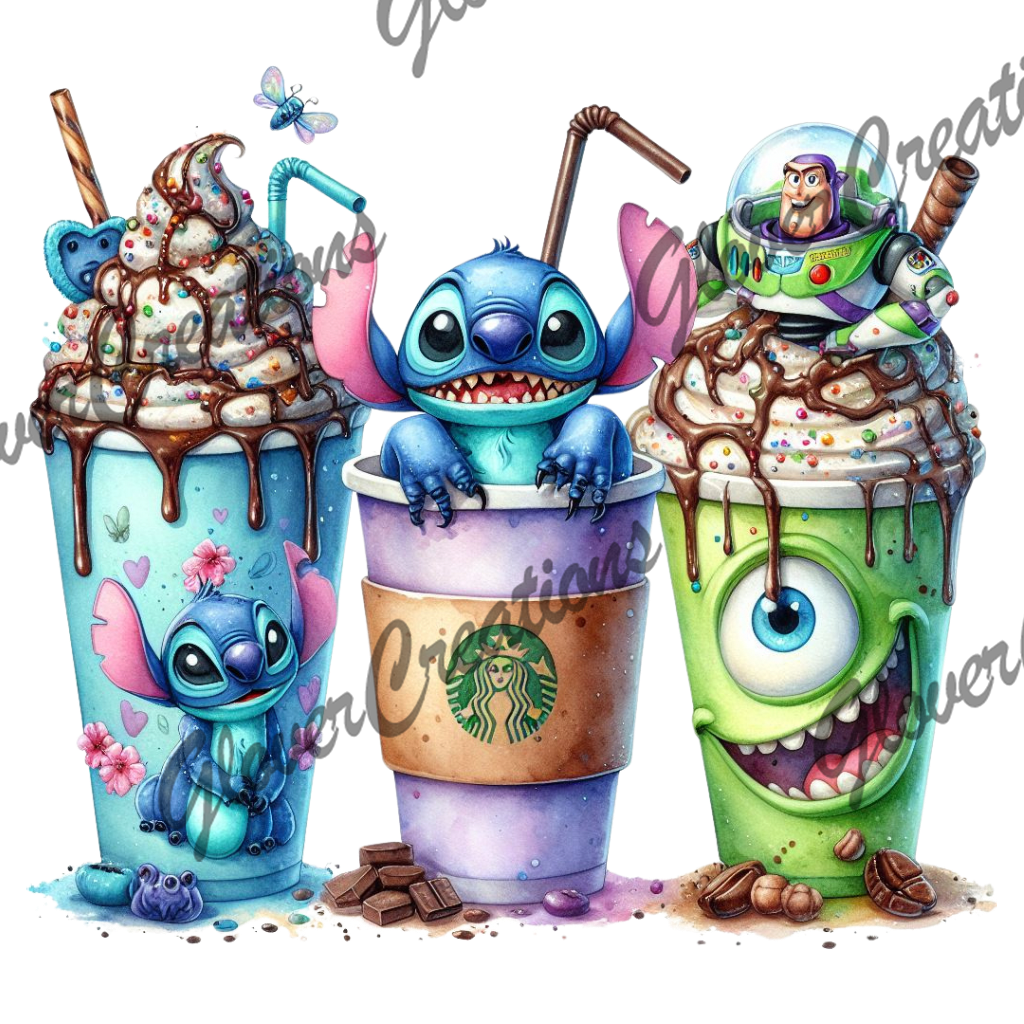 Character Friends Coffee Direct to Film Ready to Press Heat Transfers