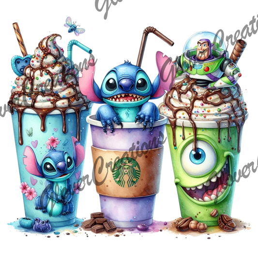 Character Friends Coffee Direct to Film Ready to Press Heat Transfers