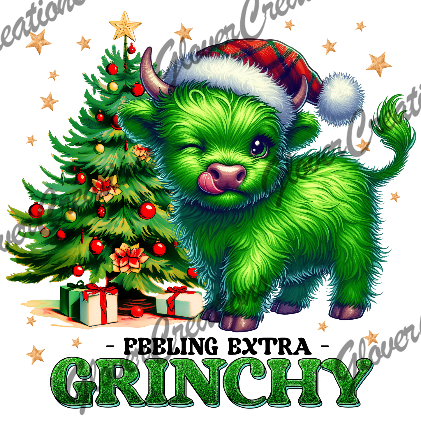 Grinchy Highland Christmas Direct to Film Ready to Press Heat Transfers