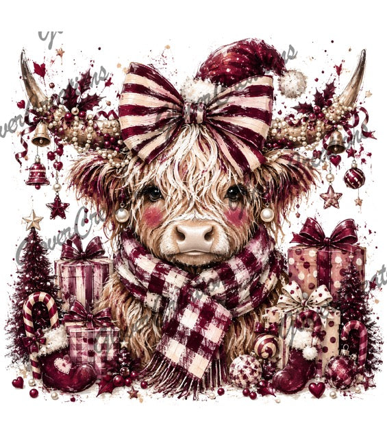 Cute Christmas Cow Direct to Film Ready to Press Heat Transfers