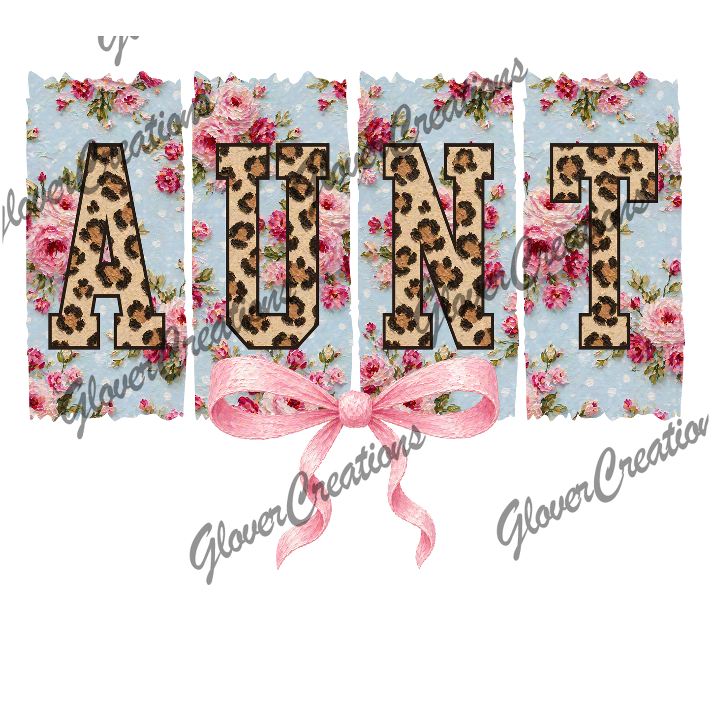 Leopard Aunt Bow Floral Direct to Film Ready to Press Heat Transfers