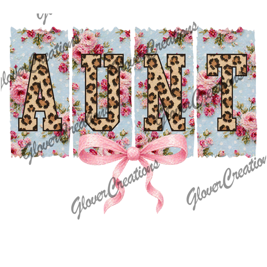 Leopard Aunt Bow Floral Direct to Film Ready to Press Heat Transfers