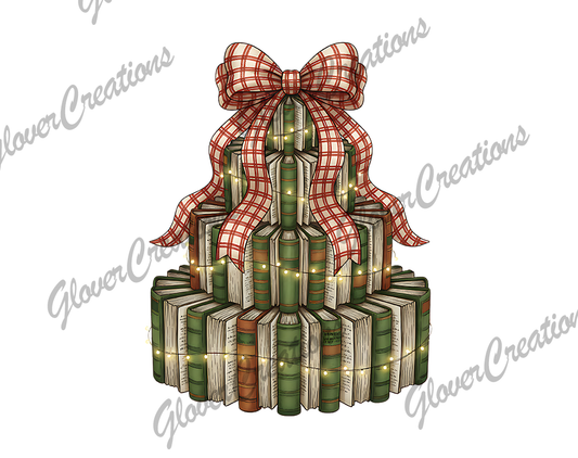 Christmas Book Tree Direct to Film Ready to Press Heat Transfers