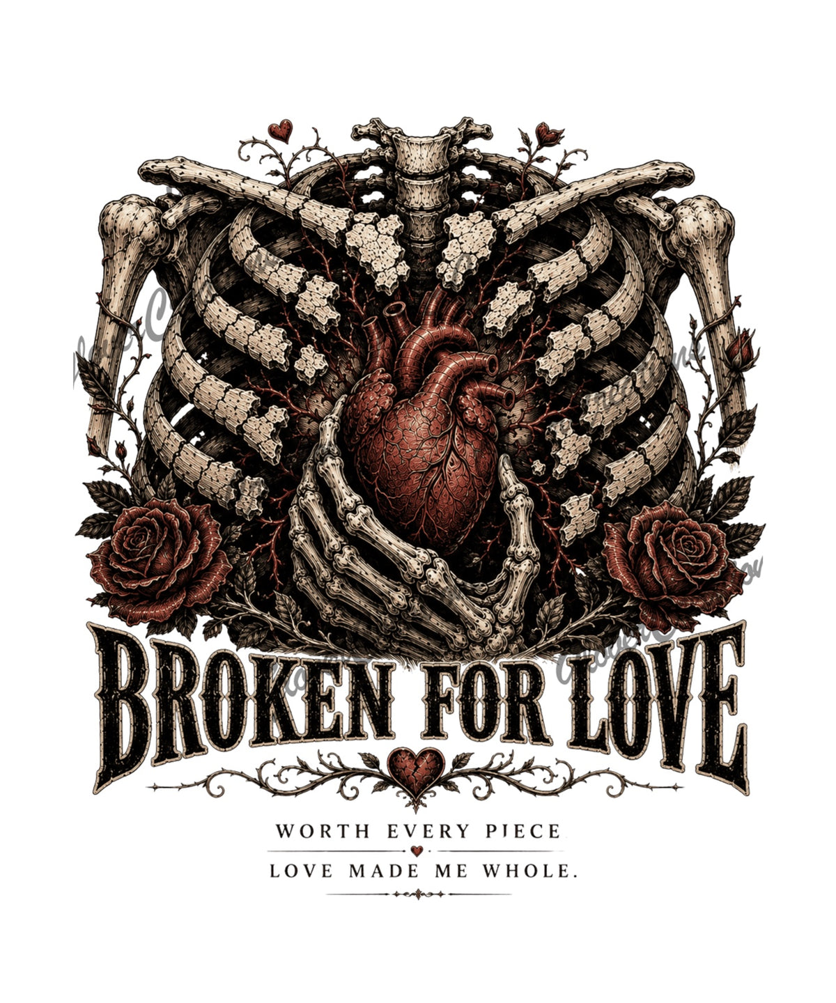 Broken For Love Gothic Heart Direct To Film Ready To Press Heat Transfers