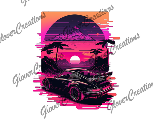 Car Lover Sunset Direct to Film Ready to Press Heat Transfers