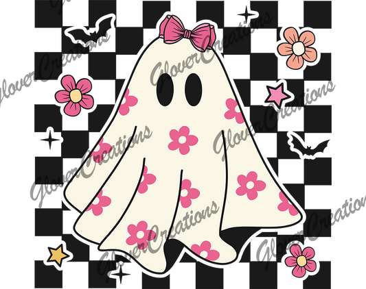 Checkered Floral Ghost Direct to Film Ready to Press Heat Transfers