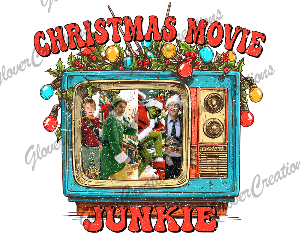Christmas Movie Junkie Direct to Film Ready to Press Heat Transfers
