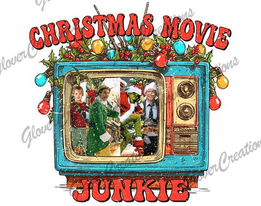 Christmas Movie Junkie Direct to Film Ready to Press Heat Transfers