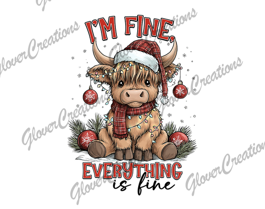 It's Fine Highland Cow Direct to Film Ready to Press Heat Transfers