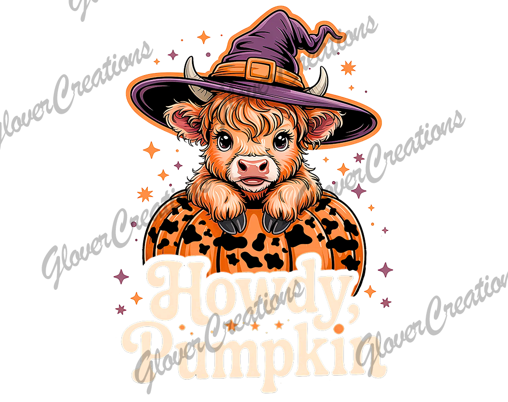 Howdy Pumpkin Halloween Cow Direct to Film Ready to Press Heat Transfers
