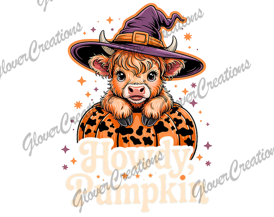 Howdy Pumpkin Halloween Cow Direct to Film Ready to Press Heat Transfers