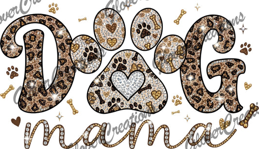 Dog Mama Leopard Paw & Faux Rhinestone Sparkles Direct to Film Ready to Press Heat Transfers
