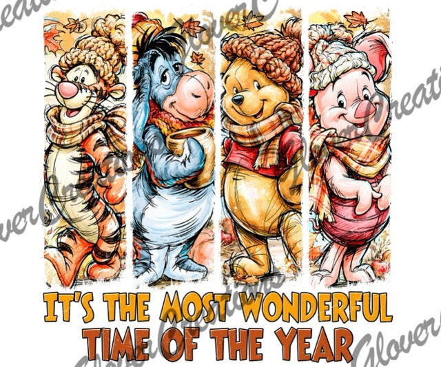 Fall Pooh Crew Year Direct to Film Ready to Press Heat Transfers