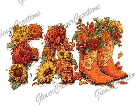 Floral Fall Boots Direct to Film Ready to Press Heat Transfers