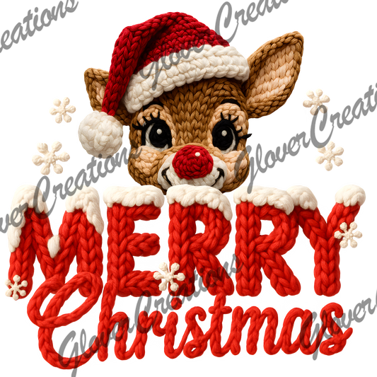 Faux Yarm Christmas Reindeer Direct to Film Ready to Press Heat Transfers