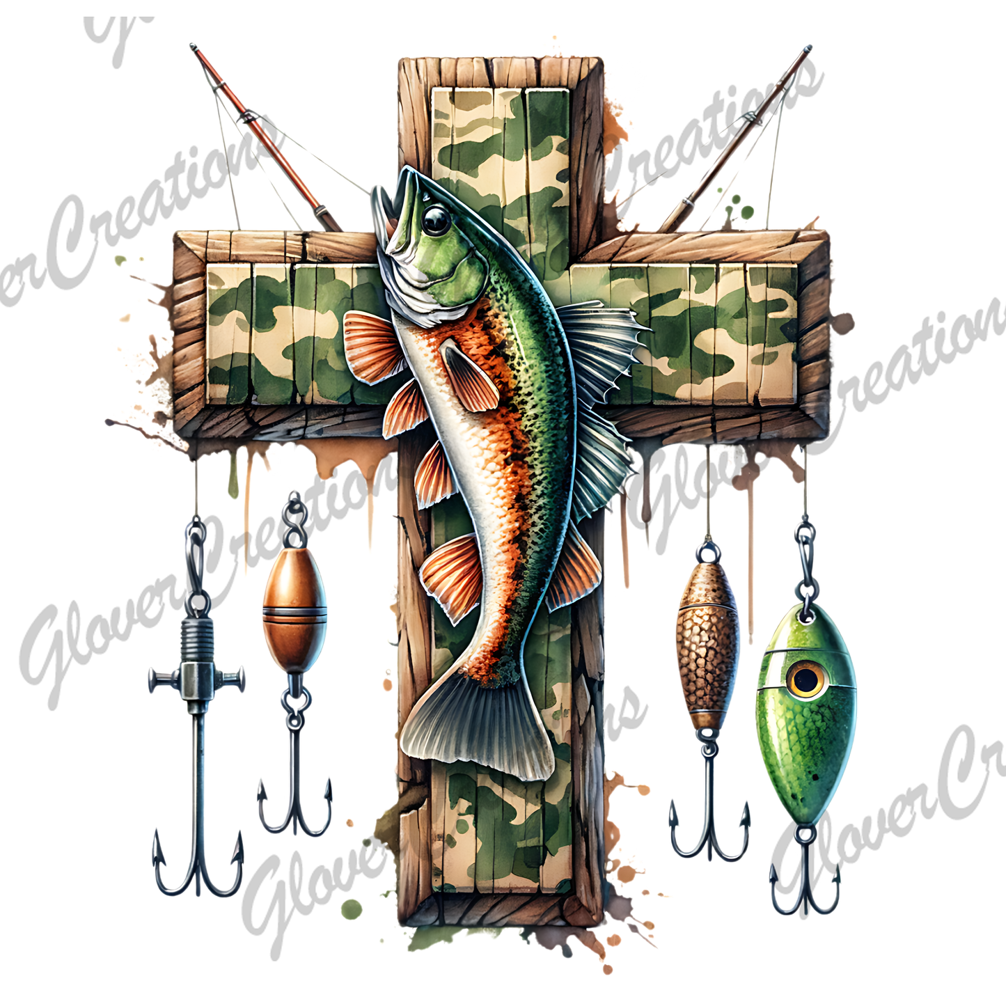 Fishing Cross Direct to Film Ready to Press Heat Transfers