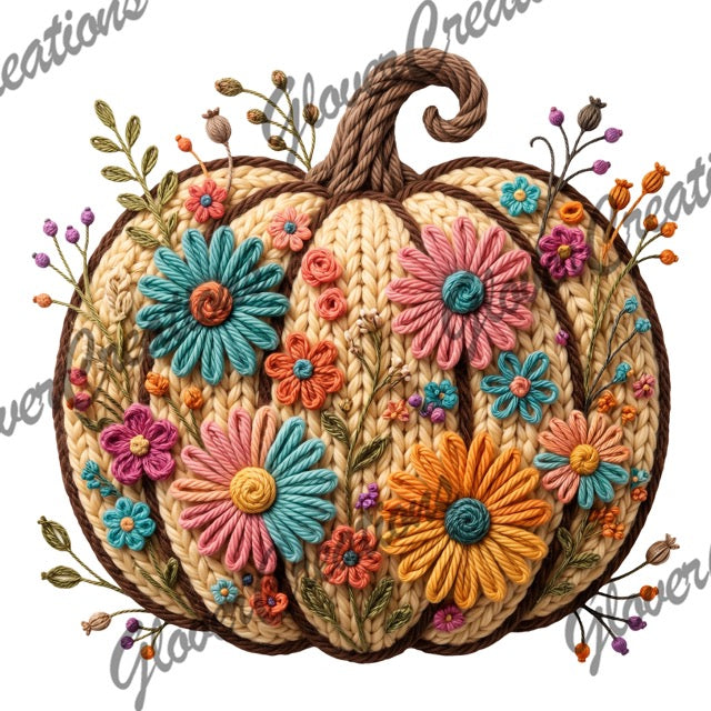 Faux Yarn Pumpkin Direct to Film Ready to Press Heat Transfers