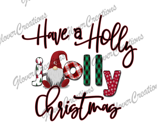 Holly Jolly Gnome Christmas Direct to Film Ready to Press Heat Transfers
