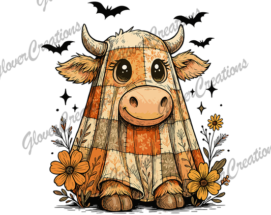 Ghost Highland Cow Direct to Film Ready to Press Heat Transfers