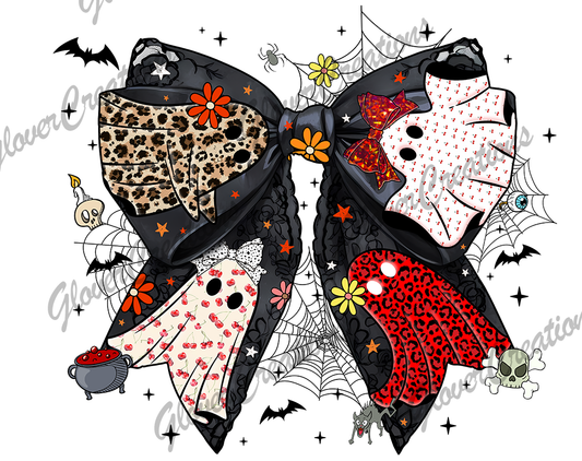 Cute Ghost Halloween Bow Direct to Film Ready to Press Heat Transfers