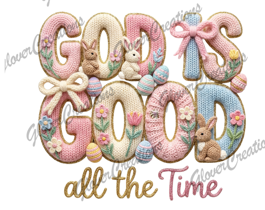 12 Inch Faux Yarn God Is Good  Direct to Film Ready to Press Heat Transfers