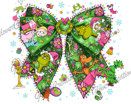 Grinchy Bow Direct to Film Ready to Press Heat Transfers
