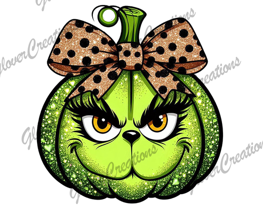 Grinch Pumpkin Cheetah Bow Direct to Film Ready to Press Heat Transfers