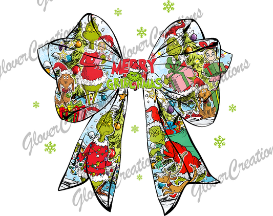 Grinch Bow Direct to Film Ready to Press Heat Transfers