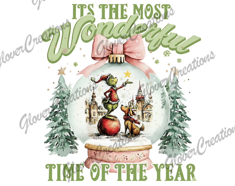 Grinch Snow Globe Christmas Direct to Film Ready to Press Heat Transfers