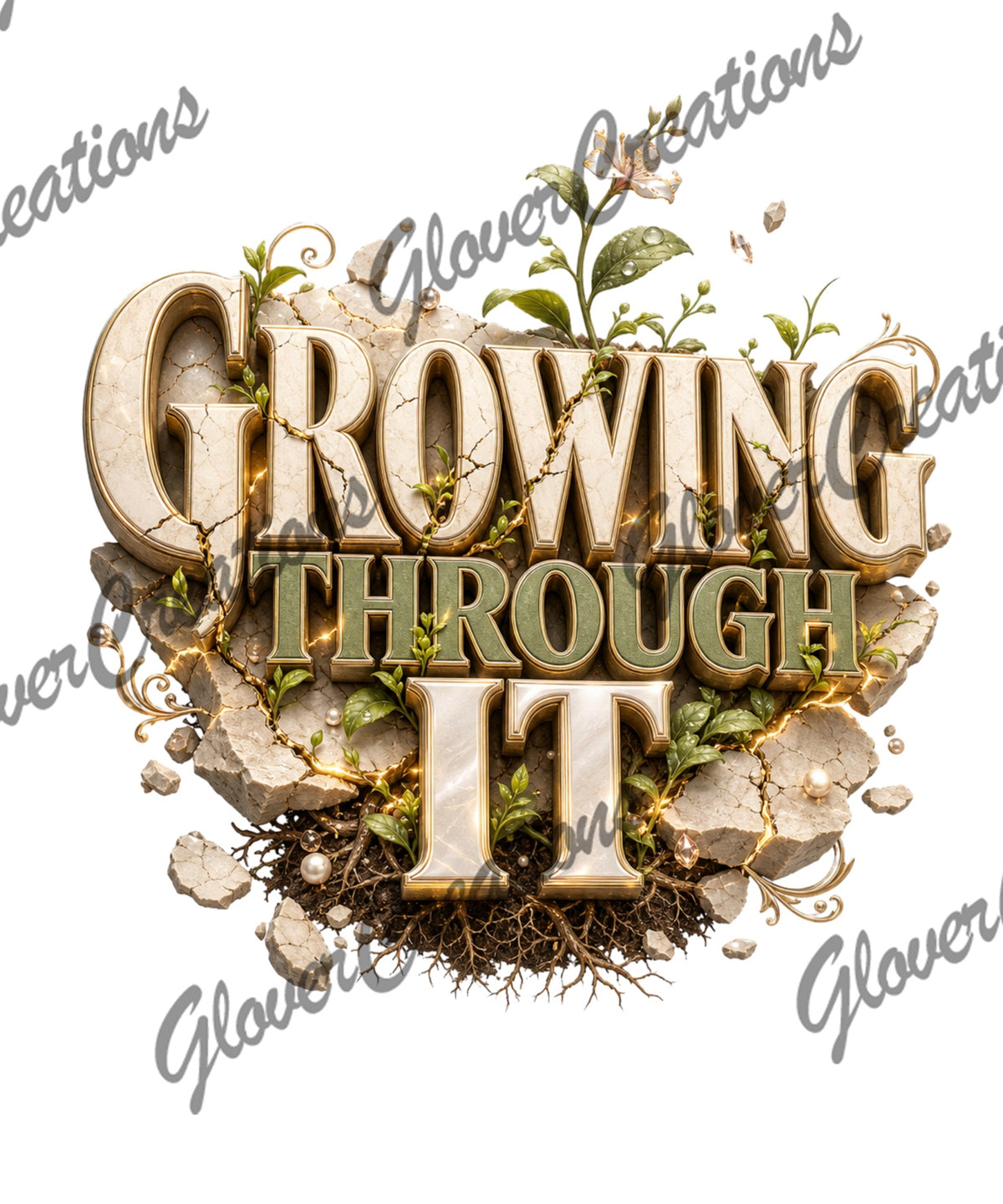 Growing Through It with Cracked Stone & Green Vines Direct to Film Ready to Press Heat Transfers