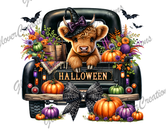 Black Truck Halloween Cow Direct to Film Ready to Press Heat Transfers