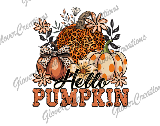 Hello Pumpkin Fall Direct to Film Ready to Press Heat Transfers