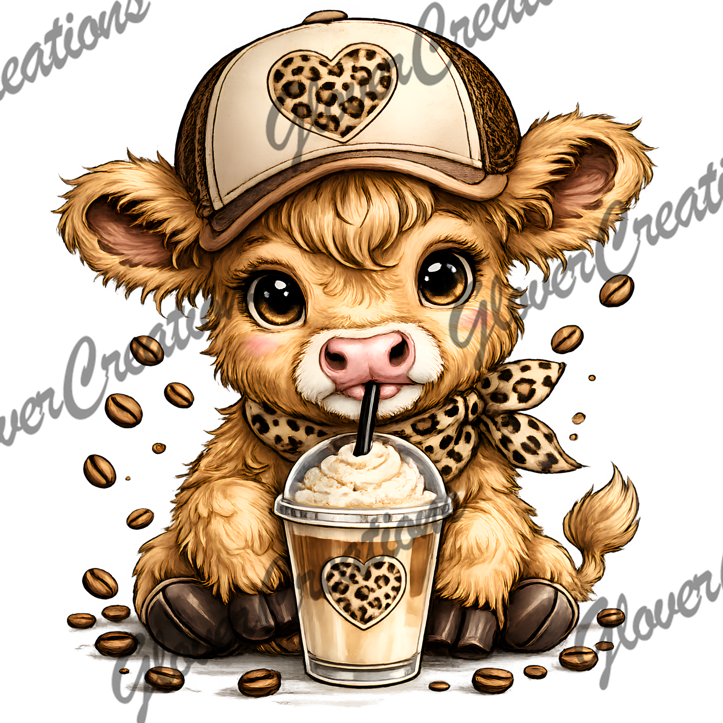 Cheetah Coffee Cow  Direct to Film Ready to Press Heat Transfers