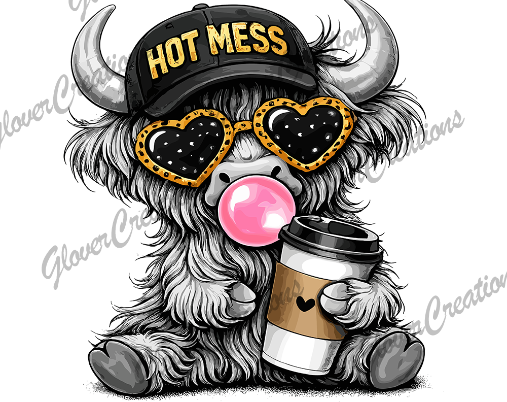 hot mess cow Direct to Film Ready to Press Heat Transfers