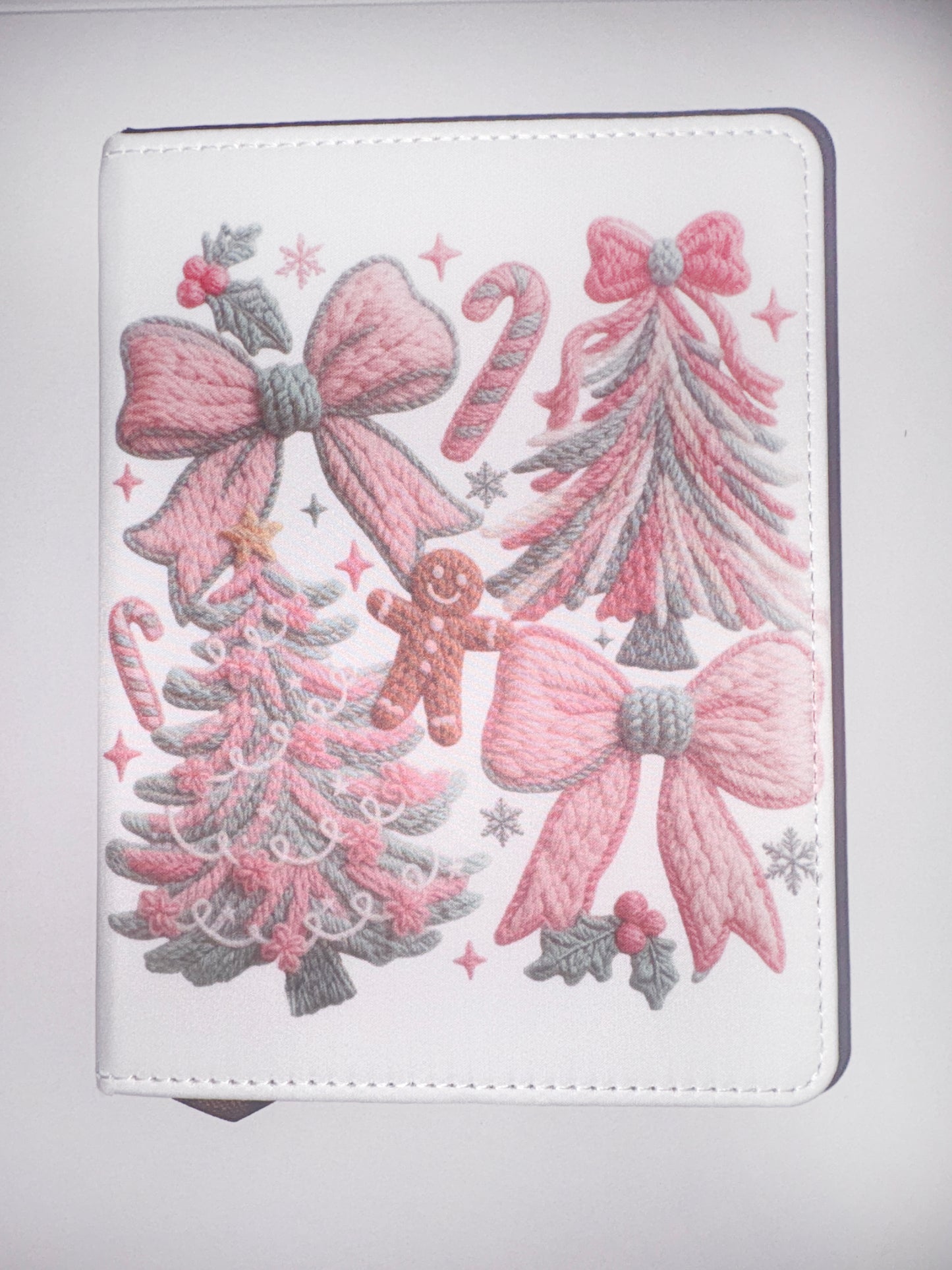 Faux Yarn Pink Christmas tree and Bows A6 Holiday Notebook