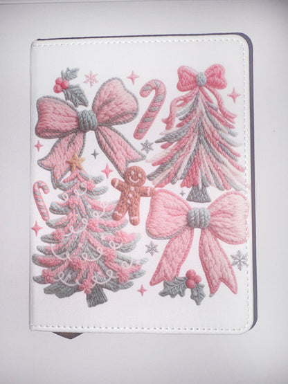 Faux Yarn Pink Christmas tree and Bows A6 Holiday Notebook