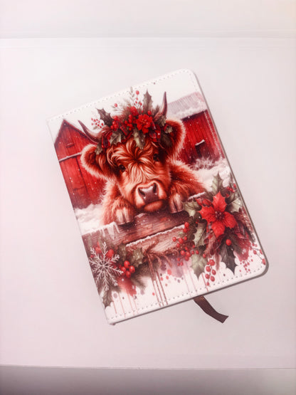 Christmas Cow and Red Barn A6 Holiday Notebook