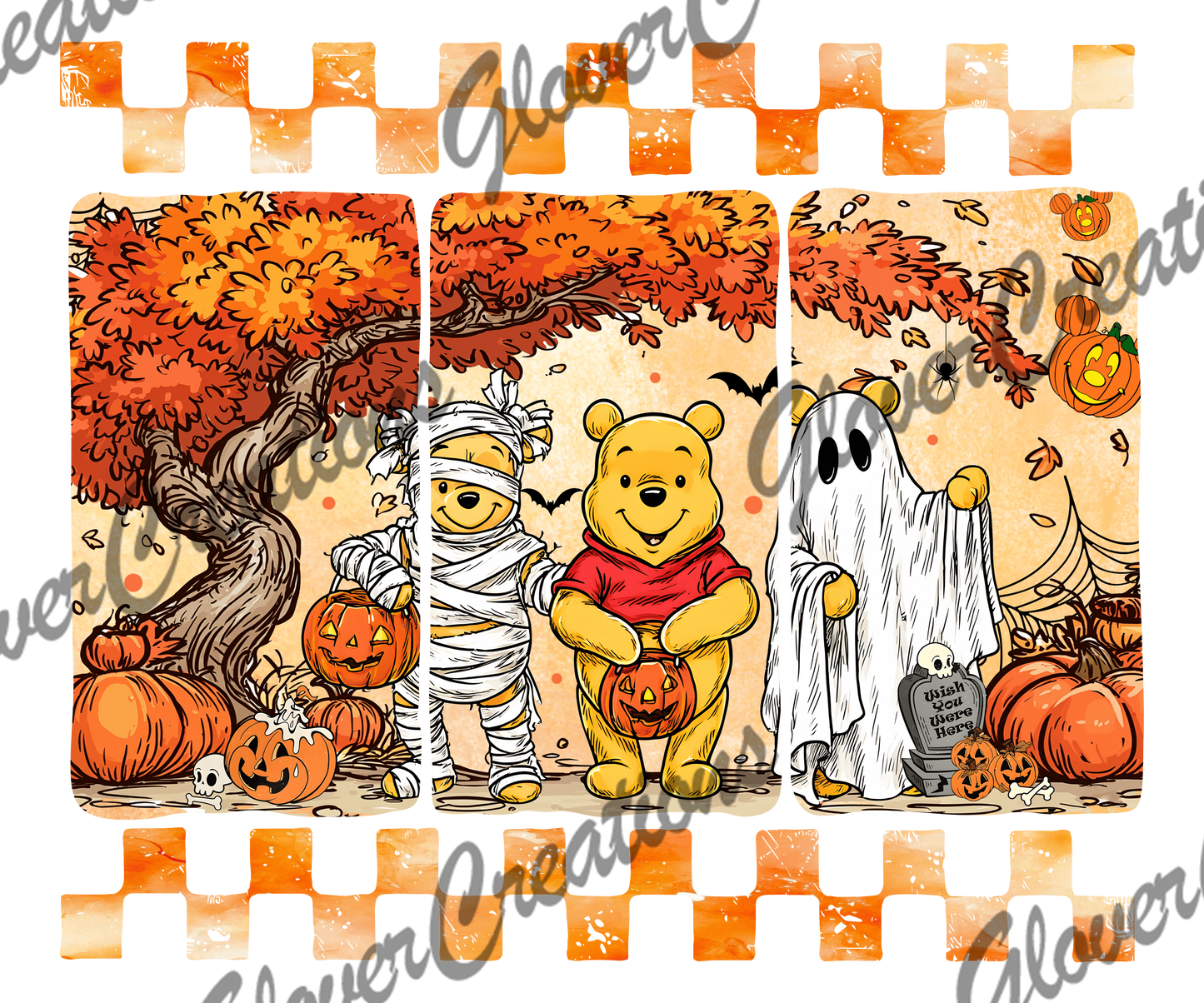 Autumn Checkered Pooh Fall Direct to Film Ready to Press Heat Transfers