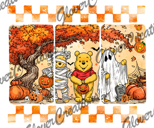 Autumn Checkered Pooh Fall Direct to Film Ready to Press Heat Transfers