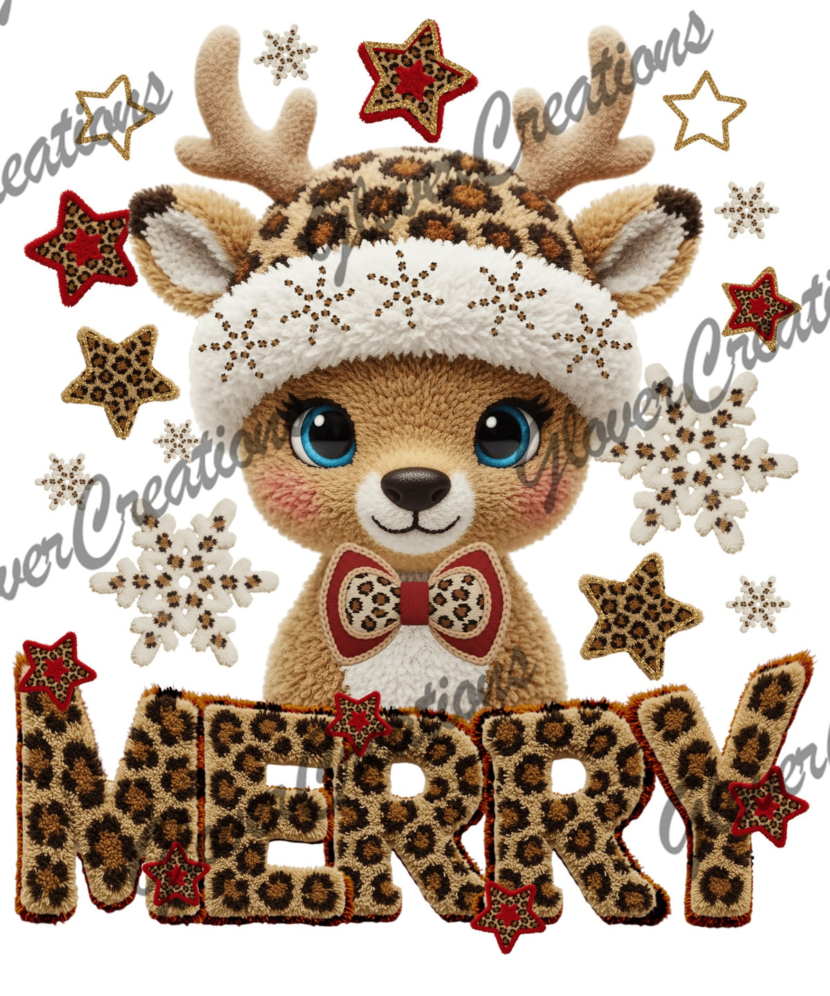 Merry Leopard Reindeer Faux Latch Hook Direct to Film Ready to Press Heat Transfers