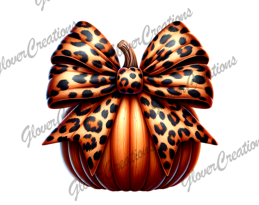 Leopard Pumpkin Bow Direct to Film Ready to Press Heat Transfers