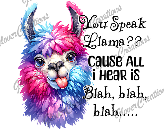 Llama Blah Blah Blah Direct to Film Ready to Press Heat Transfers