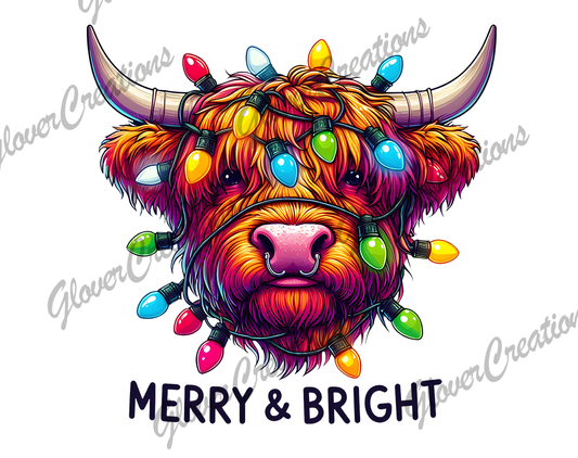 Merry and Bright Cow Direct to Film Ready to Press Heat Transfers