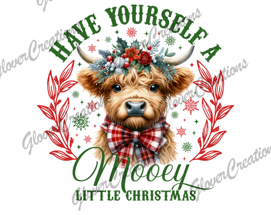 Mooey Little Christmas Cow Direct to Film Ready to Press Heat Transfers